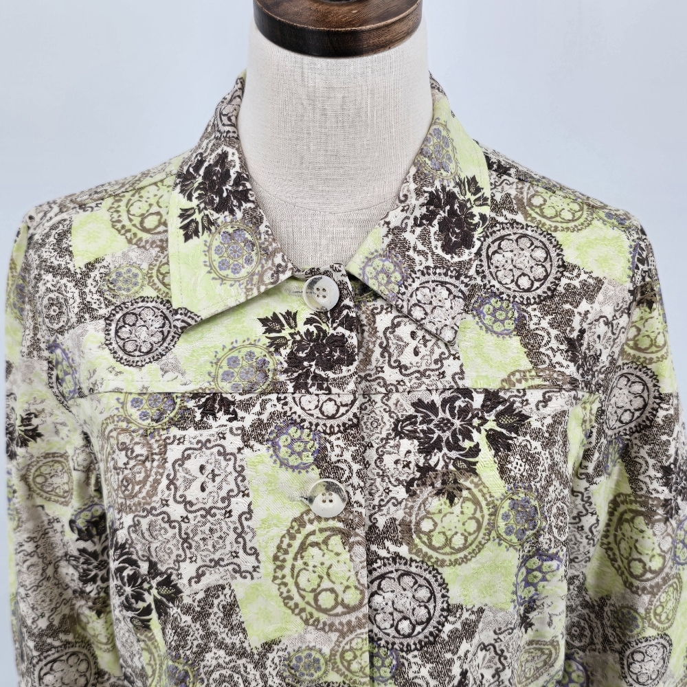 Christopher & Banks Shacket Mosaic Design Browns and Greens Size M